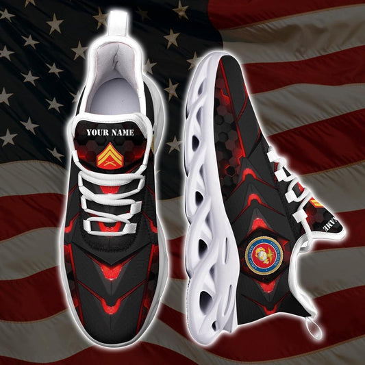 Personalized Military Shoes, US Marine Corp Veteran Military Ranks Clunky Sneakers, Veterans Shoes, Max Soul Shoes