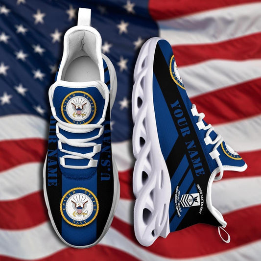 Personalized Military Shoes, US Navy Military Ranks Veteran Clunky Sneakers, Veterans Shoes, Max Soul Shoes