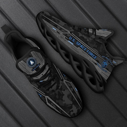 Personalized Military Shoes, US Space Force Military Veteran Camo Shoes, Veterans Shoes, Max Soul Shoes