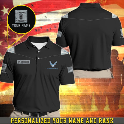 Personalized US Air Force Military Polo Shirt With Your Name And Rank, Air Force Camouflage Shirt