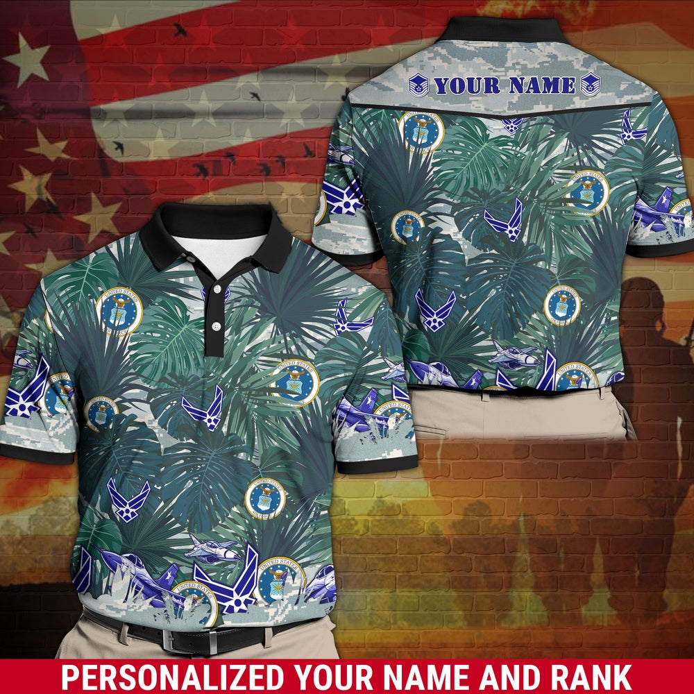 Personalized US Air Force Polo Shirt With Your Name And Rank, US Air Force Shirt