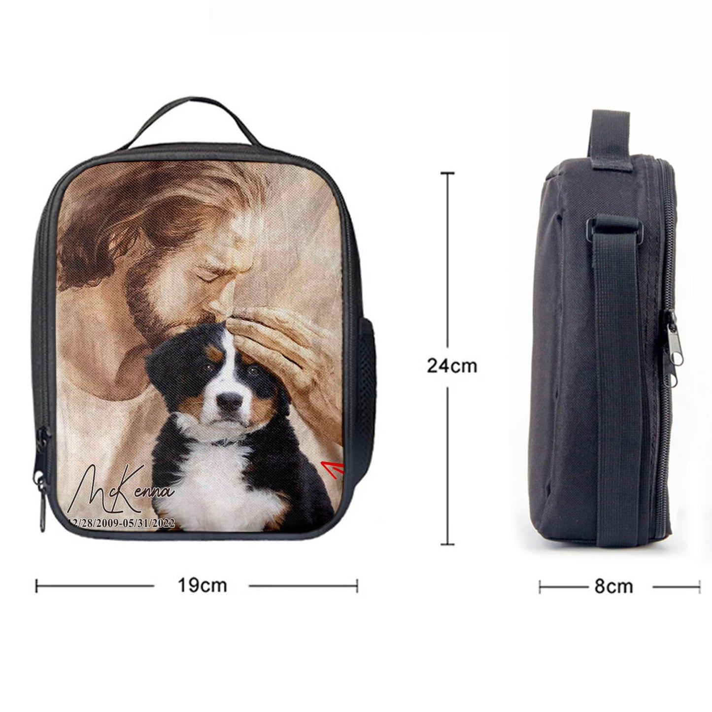 Pet Memorial Art  Jesus Holding Dog Lunchbag  Dog Memorial Pictures  Dog Loss Gift  Custom Dog Pictures