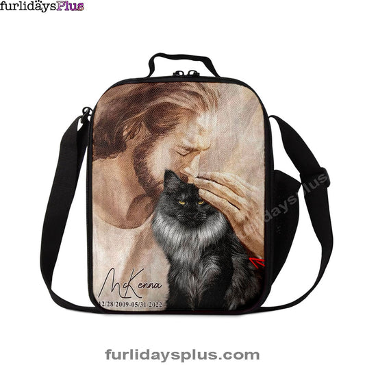 Pet Memorial Portraits  Jesus Holding Cat Lunchbag  Cat Memorial Pictures  Cat Loss Gift  Custom Cat Pictures