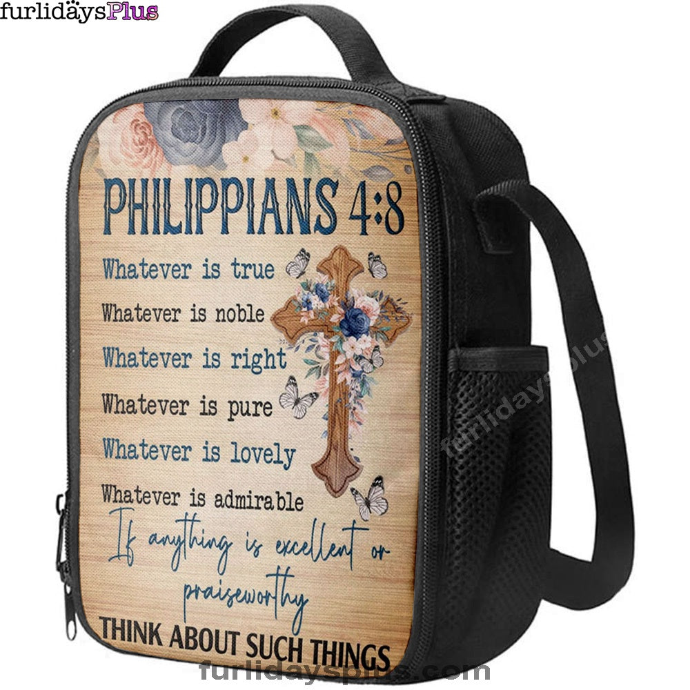Philippians 48 Whatever Is True Floral Cross Lunchbag, Bible Verse Lunch Bag, Scripture Lunchbag