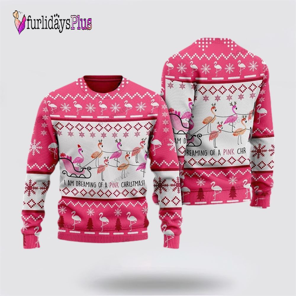 Pink Christmas Flamingo Santan Ugly Christmas Sweater, Sweater Gifts For Pet Lover