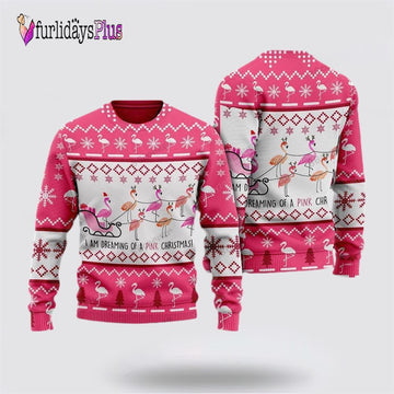 Pink Christmas Flamingo Santan Ugly Christmas Sweater, Sweater Gifts For Pet Lover