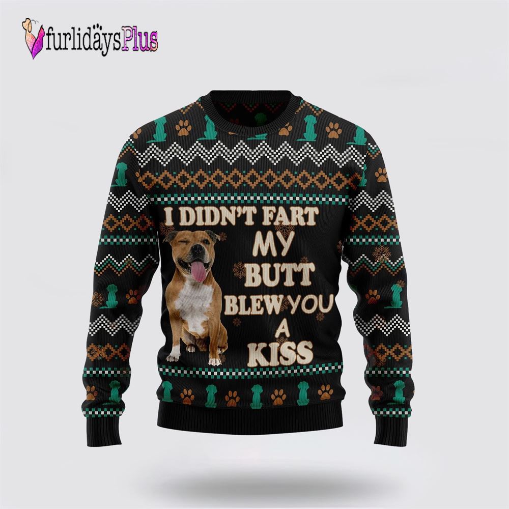 Pit Bull A Kiss Christmas Ugly Sweater, Dog Lover Christmas Sweater