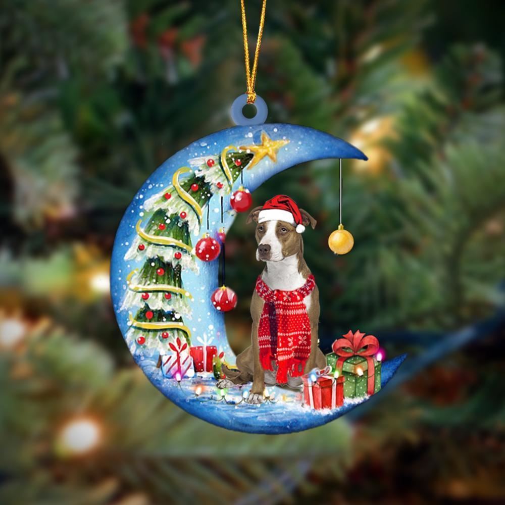 Pit Bull On The Moon Merry Christmass Ornaments, Christmas Ornaments 2023