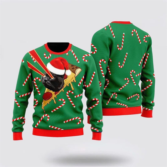 Pizza Cat With Laser Eyes Ugly Christmas Sweater, Christmas Sweater For Cat Lover
