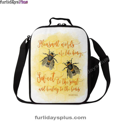 Pleasant Words Are Like Honey Bee Lunchbag, Proverbs 16 24, Christian Lunchbag