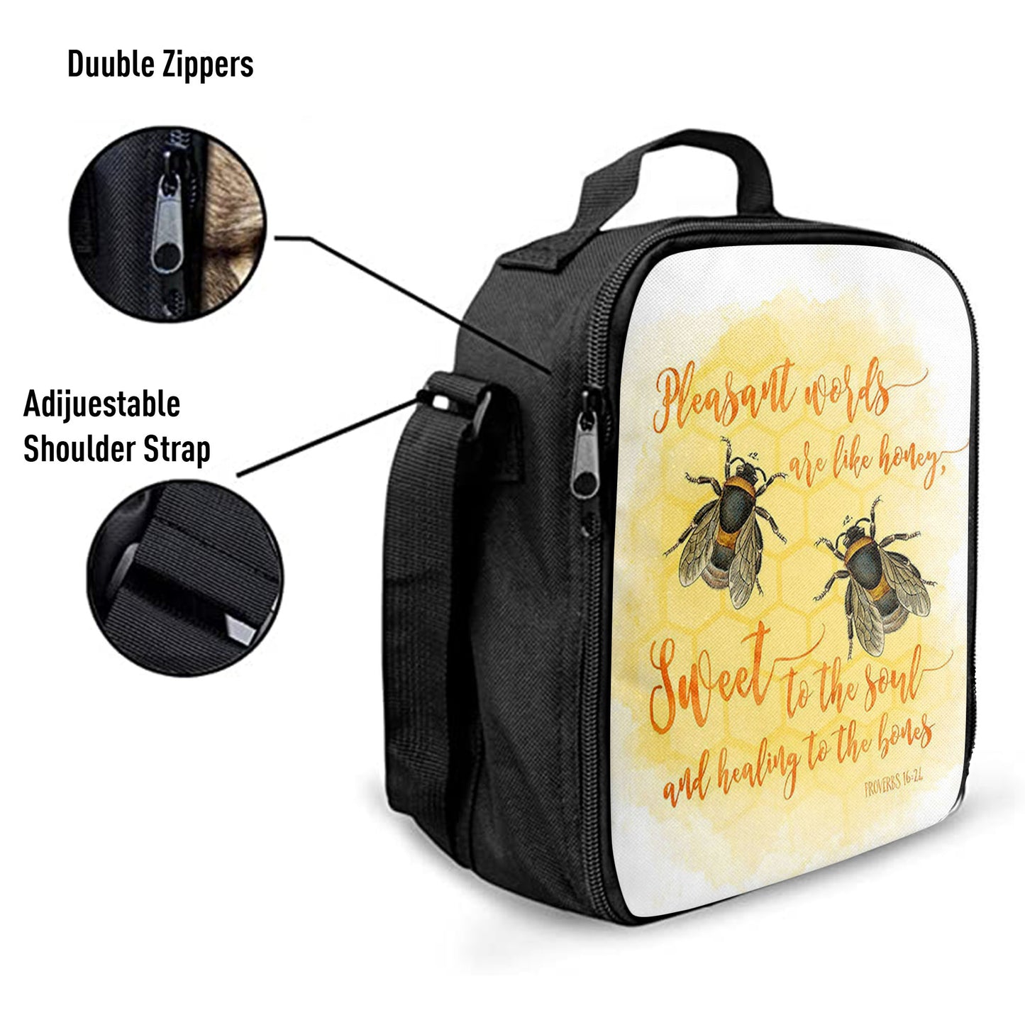 Pleasant Words Are Like Honey Bee Lunchbag, Proverbs 16 24, Christian Lunchbag