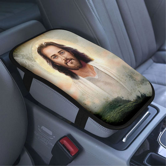 Portrait Of Jesus Car Armrest Seat Cover, Jesus Car Center Console Cover, Christian Car Accessory