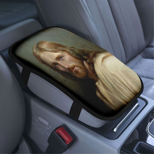 Portrait Of Jesus Christ Man Of Galilee Car Armrest Seat Cover, Christian Car Center Console Cover, Jesus Car Accessory