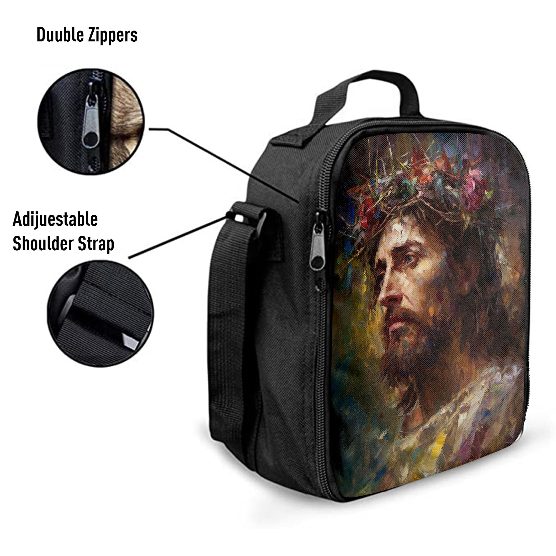 Portrait Of Jesus With The Crown Of Thorn Lunchbag, Jesus Lunch Bag, Christian Lunch Bag