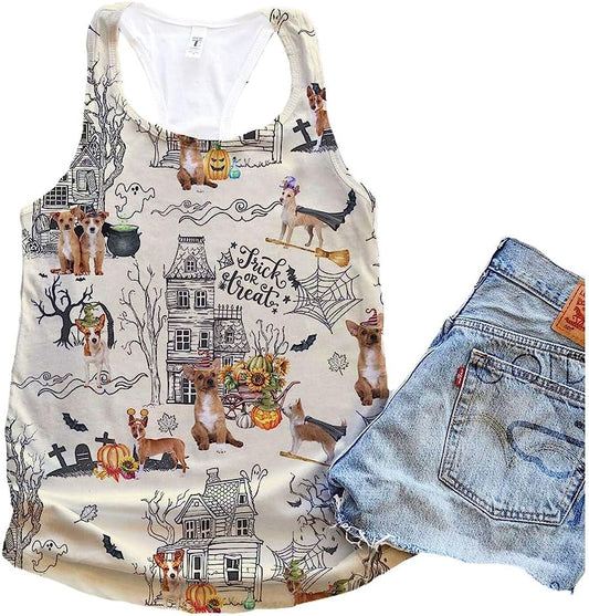 Portuguese Podengo Pequeno Dog Halloween Town Tank Top - Summer Casual Tank Tops For Women - Gift For Young Adults