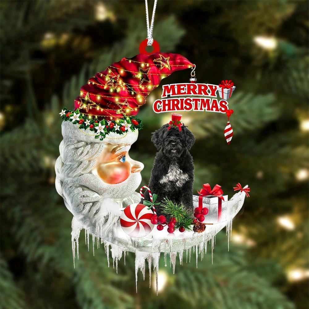 Portuguese Water Dog On The Moon Merry Christmas Ornaments, Christmas Ornaments 2023