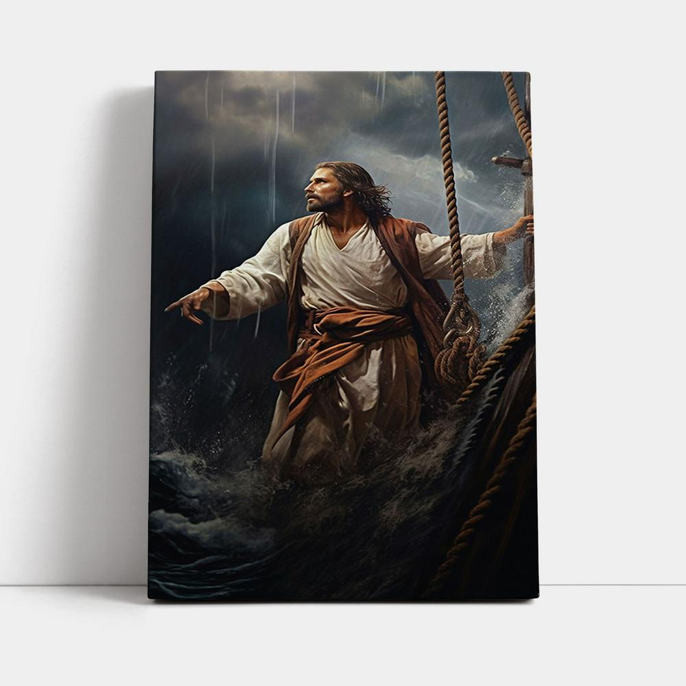 Power Jesus Christ Came To Rescue A Fishing Boat Canvas Prints - Jesus Canvas Art - Jesus Wall Art Home Decor