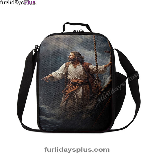 Power Jesus Christ Came To Rescue A Fishing Boat Lunchbag, Jesus Lunch Bag, Christian Lunch Bag