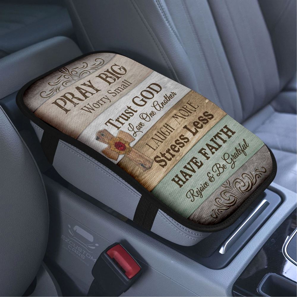 Pray Big Worry Small Car Armrest Seat Cover, Bible Verse Car Center Console Cover, Scripture Car Accessory