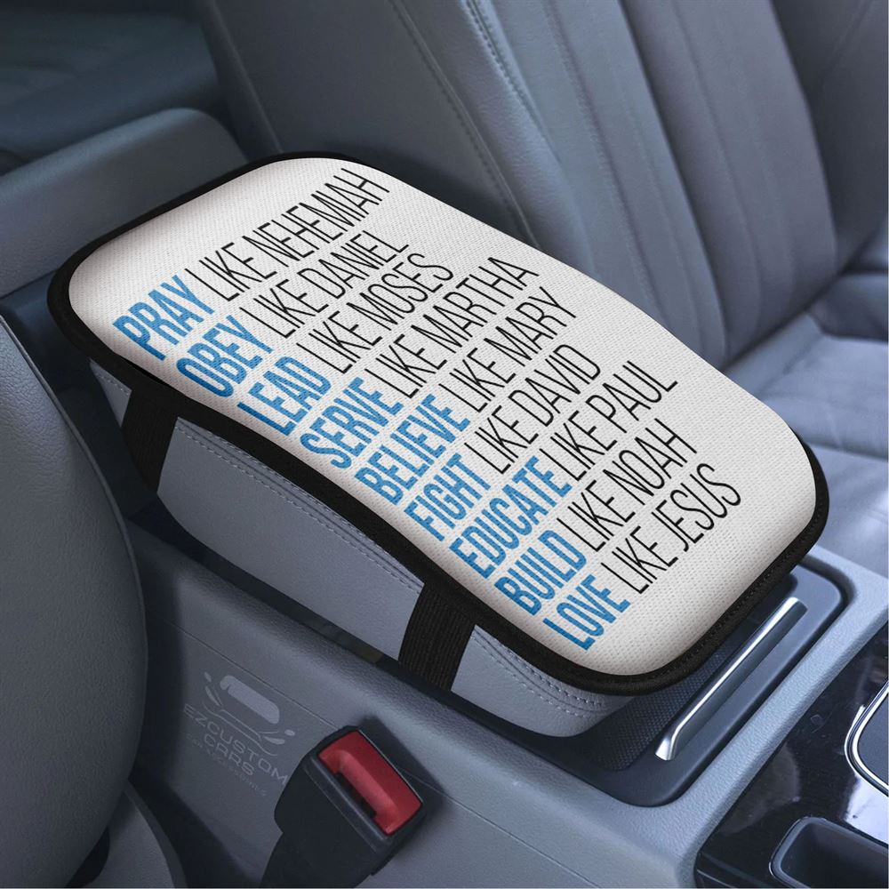 Pray Like Nehemiah Obey Like Daniel Car Armrest Seat Cover, Bible Verse Car Center Console Cover, Scripture Car Accessory