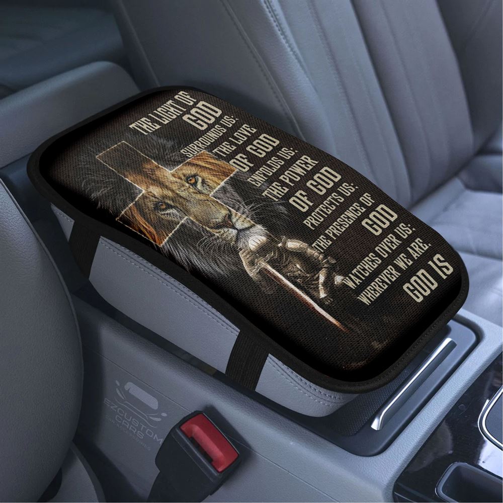 Prayer For Protection Warrior Lion Of Judah Car Armrest Seat Cover, Bible Verse Car Center Console Cover, Scripture Car Accessory