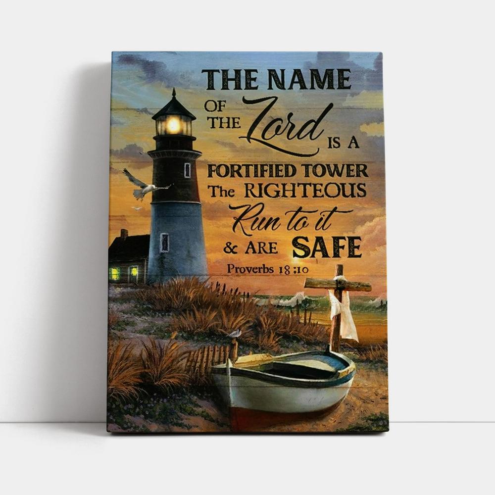 Pretty Sunset Lighthouse Drawing The Name Of The Lord Canvas Poster