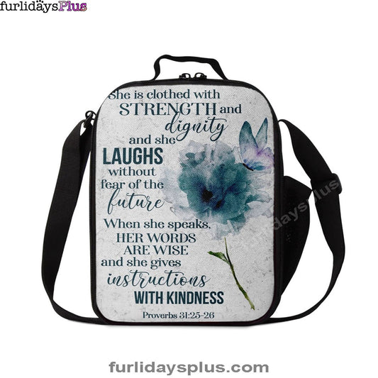 Proverbs 3125-26 She Is Clothed With Strength And Dignity Lunchbag, Bible Verse Lunch Bag, Scripture Lunchbag