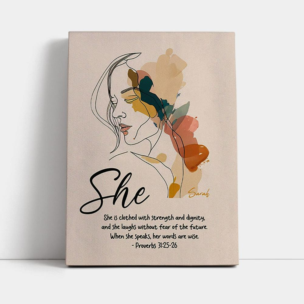 Proverbs 315-6 When She Speaks, Her Words Are Wise Personalized Canvas Wall Art - Religious Canvas Prints - Bible Canvas Art