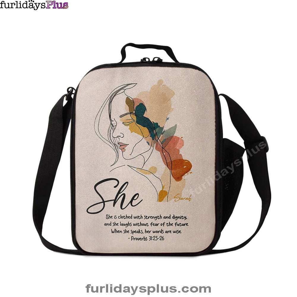 Proverbs 315-6 When She Speaks, Her Words Are Wise Personalized Lunchbag, Religious Lunchbag, Bible Lunch Bag