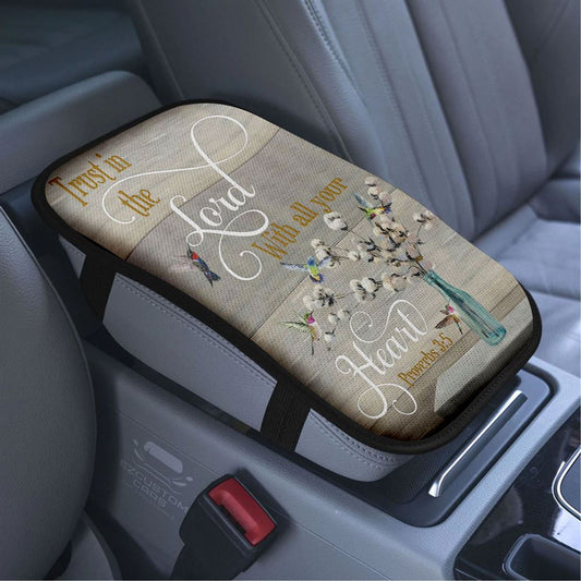 Proverbs 35 Hummingbird Scripture Christian Car Armrest Seat Cover, Bible Verse Car Center Console Cover, Scripture Car Accessory