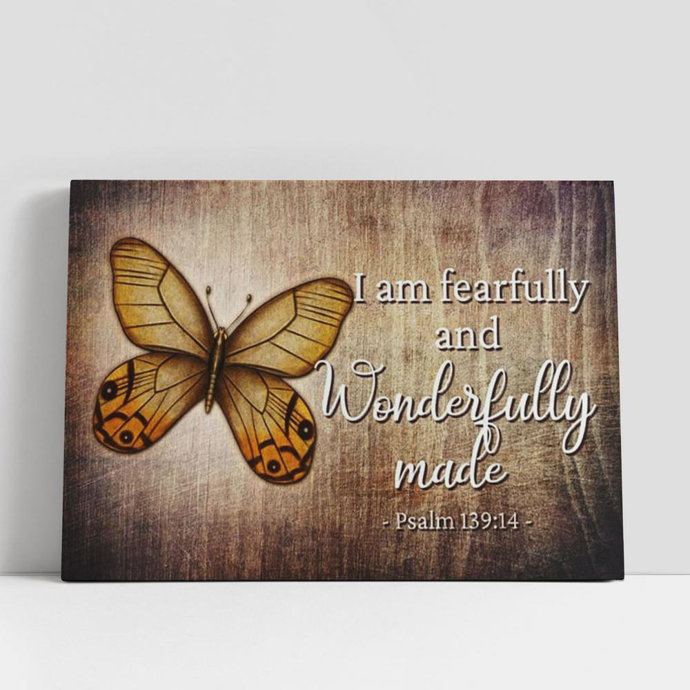 Psalm 139 14 I Am Fearfully And Wonderfully Made Butterfly Wall Art Canvas, Christian Gifts Wall Art Decor, Scripture Canvas Prints