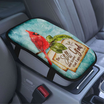 Psalm 4610 Be Still And Know That I Am God Cardinal Christmas Car Armrest Seat Cover, Bible Verse Car Center Console Cover, Scripture Car Accessory