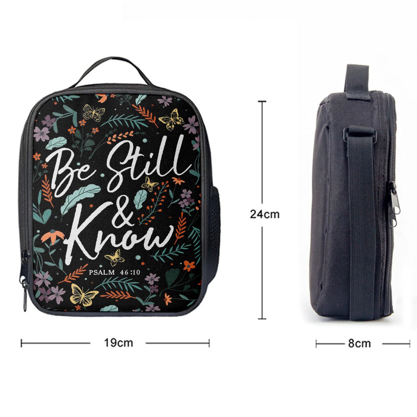 Psalm 4610 Be Still And Know Wildflowers Butterflies Christian Lunchbag, Bible Verse Lunch Bag, Scripture Lunchbag