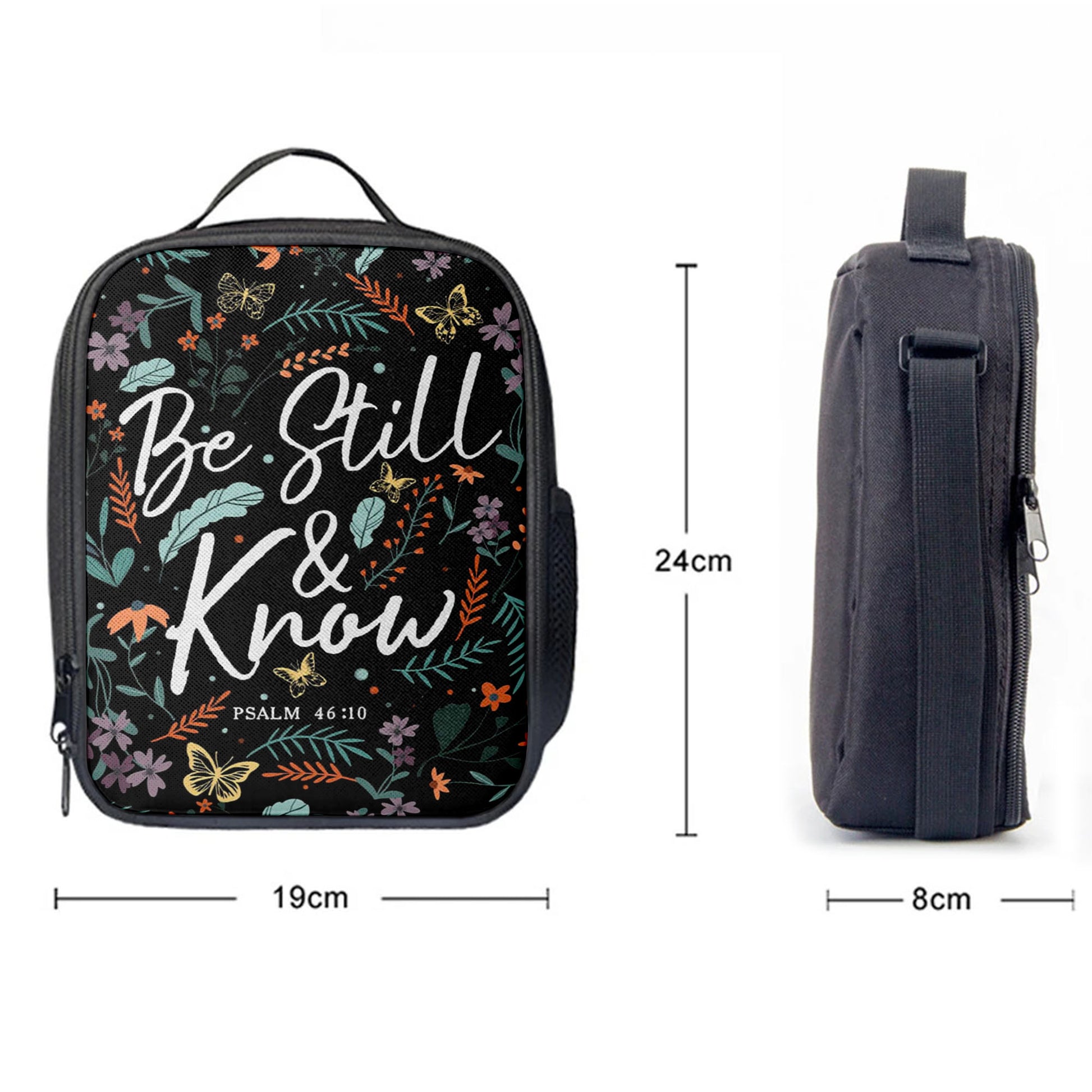 Psalm 4610 Be Still And Know Wildflowers Butterflies Christian Lunchbag, Bible Verse Lunch Bag, Scripture Lunchbag