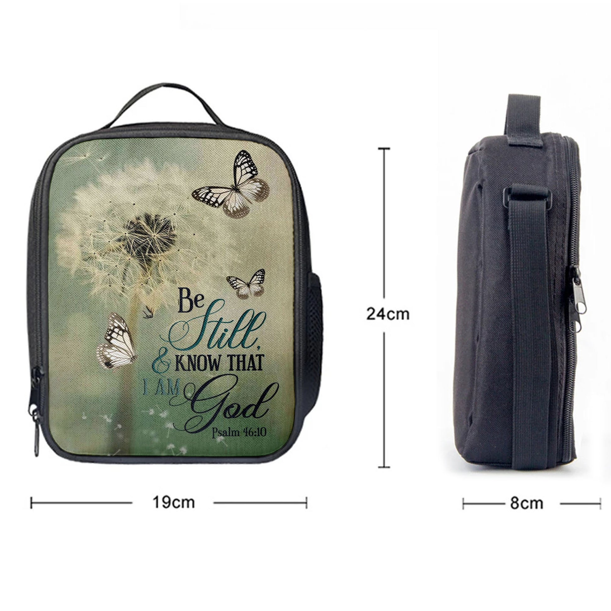 Psalm 4610 Dandelion Butterfly Lunchbag, Bible Verse Lunch Bag, Scripture Lunchbag