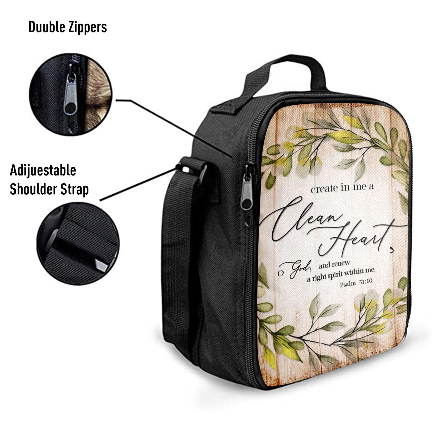 Psalm 5110 Create In Me A Clean Heart Lunchbag, Christian Lunchbag, Religious Lunch Bag