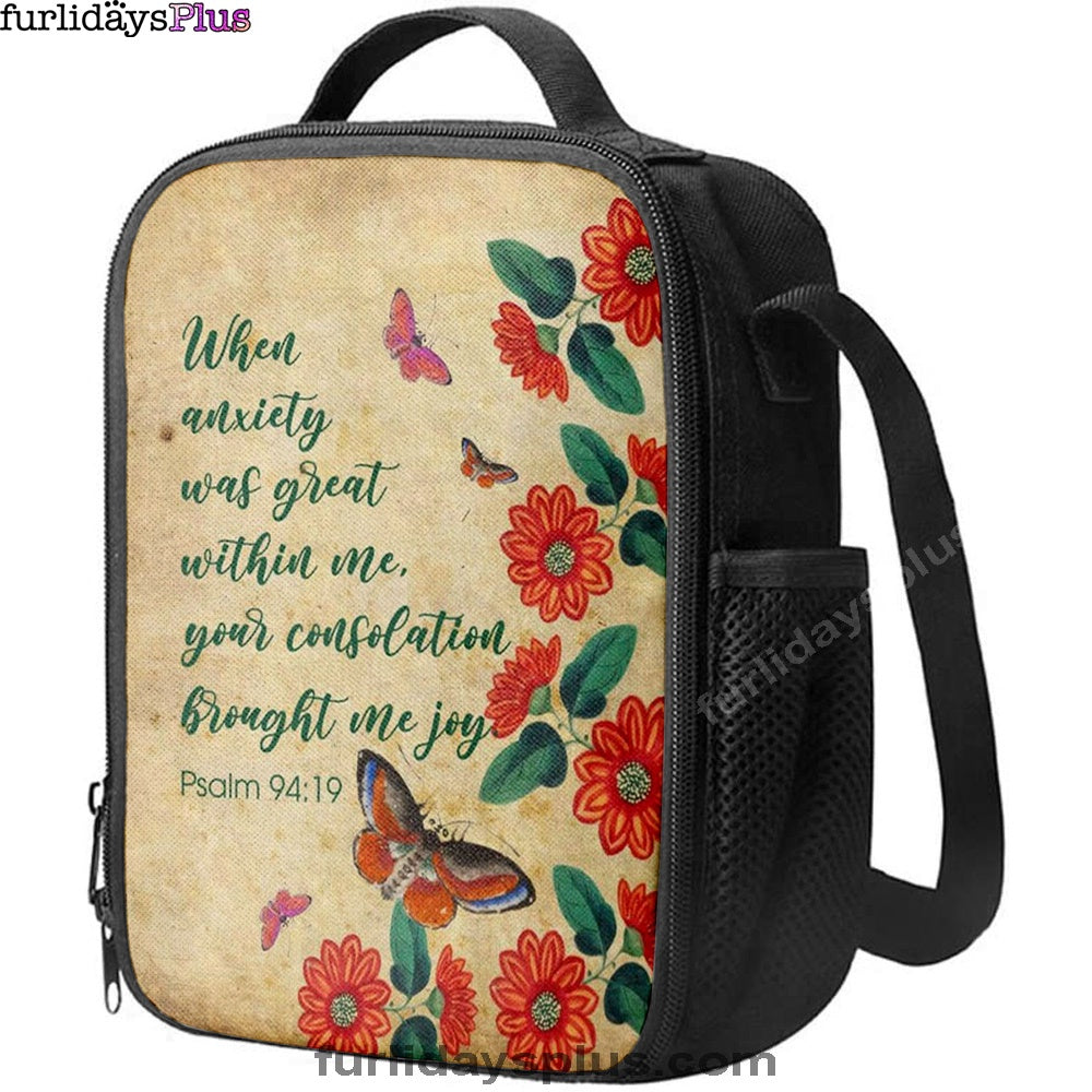 Psalm 9419 When Anxiety Was Great Within Me Lunchbag, Bible Verse Lunch Bag, Scripture Lunchbag