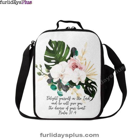 Psalms 37 4 Orchid Lunch Bag, Delight Yourself In The Lord Lunchbag, Christian Lunchbag