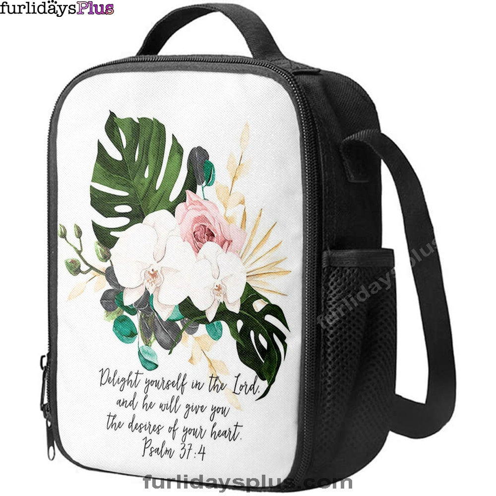 Psalms 37 4 Orchid Lunch Bag, Delight Yourself In The Lord Lunchbag, Christian Lunchbag