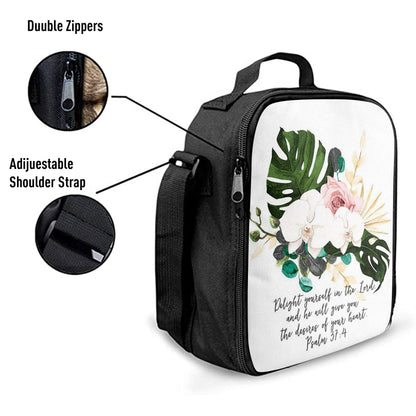 Psalms 37 4 Orchid Lunch Bag, Delight Yourself In The Lord Lunchbag, Christian Lunchbag