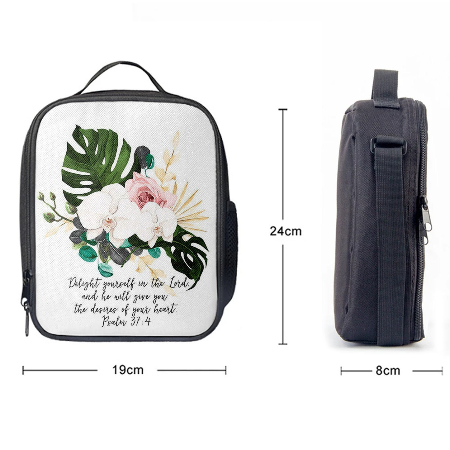 Psalms 37 4 Orchid Lunch Bag, Delight Yourself In The Lord Lunchbag, Christian Lunchbag