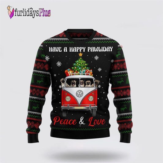 Pug Dogs Carrying Gift Christmas On The Red Car Ugly Christmas Sweater, Dog Lover Christmas Sweater