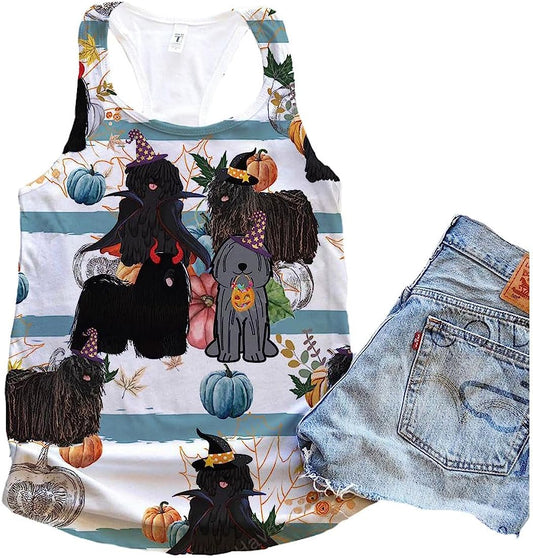 Puli Dogs Halloween Pumpkin Retro Tank Top - Summer Casual Tank Tops For Women - Gift For Young Adults