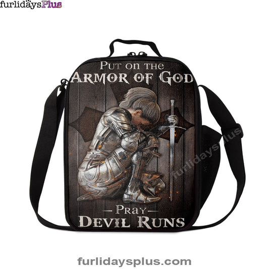 Put On The Armor Of God Pray Devil Runs Warrior Lunchbag, Christian Lunch Bag, Bible Verse Lunch Bag