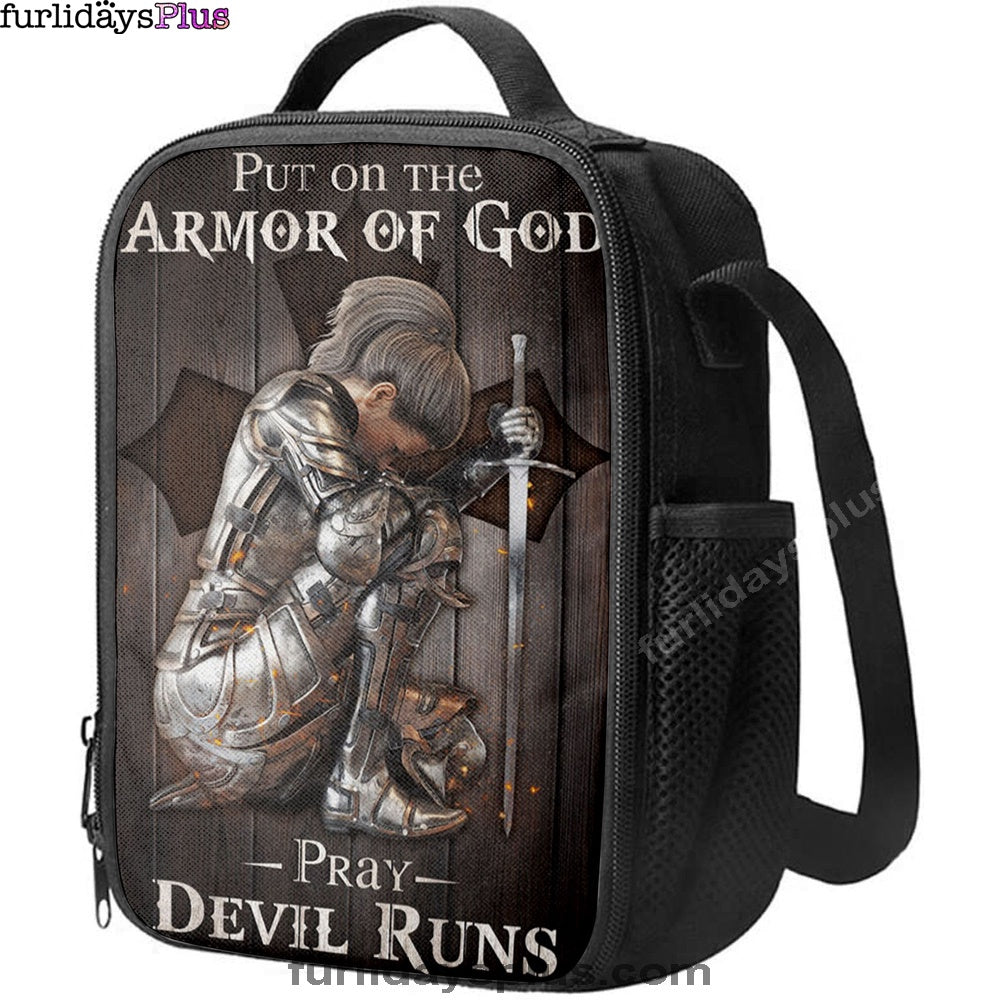 Put On The Armor Of God Pray Devil Runs Warrior Lunchbag, Christian Lunch Bag, Bible Verse Lunch Bag
