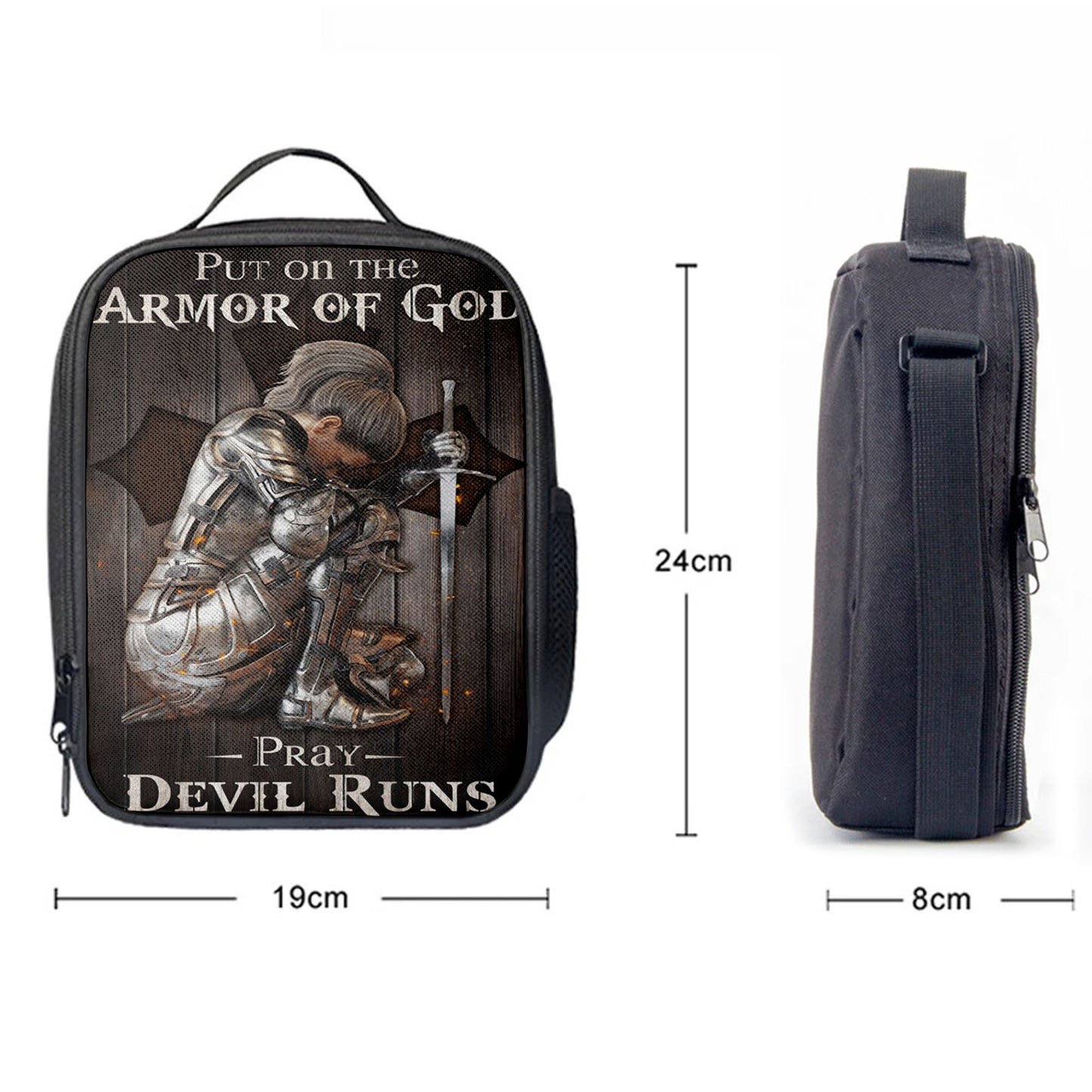 Put On The Armor Of God Pray Devil Runs Warrior Lunchbag, Christian Lunch Bag, Bible Verse Lunch Bag
