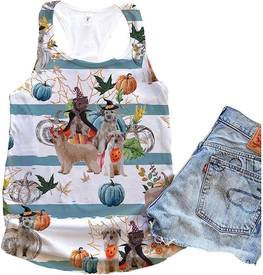 Pyrenean Shepherd Dog Halloween Pumpkin Retro Tank Top - Summer Casual Tank Tops For Women - Gift For Young Adults