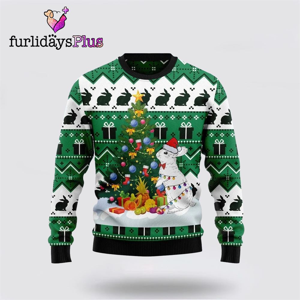 Rabbit And Christmas Tree Ugly Christmas Sweater ,Christmas Ugly Sweater For Men, Women
