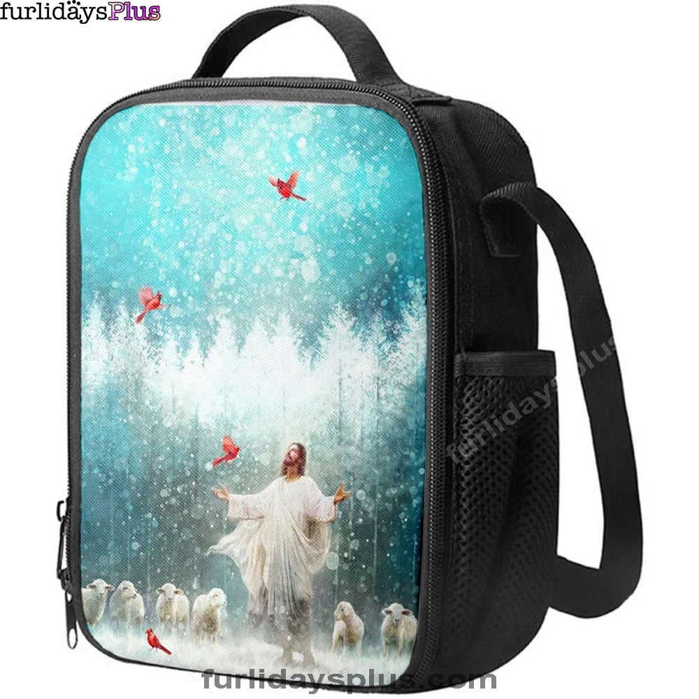 Radiance Jesus And Snow Cardinal Lunchbag, Jesus Christ Lunch Bag, Christian Lunch Bag