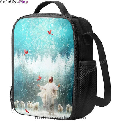 Radiance Jesus And Snow Cardinal Lunchbag, Jesus Christ Lunch Bag, Christian Lunch Bag
